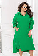 Жіноче льняне плаття в спортивному стилі великого розміру зелене