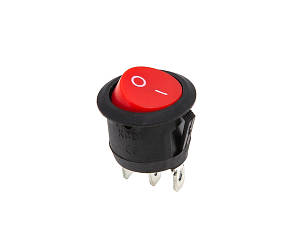 Кнопка KCD1 (250V 6A) кругла, червона, 3 контакти