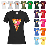 Чорна жіноча футболка Піца з квітами (28-10-10)