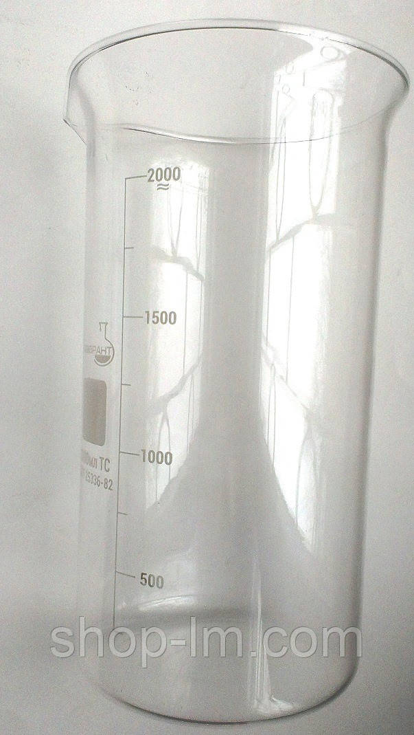 Склянка висока скляна, В-1-2000 ТС, 2000 мл із носиком та друкованою шкалою. Україна