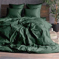 Комплект постельного белья Вилена Страйп сатин Темно зеленый полуторный размер