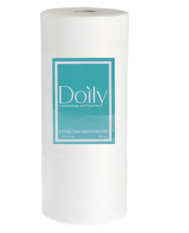 Серветки в рулоні 30х30 см, одноразові - Doily сітка, 100 шт - 40 г/м2