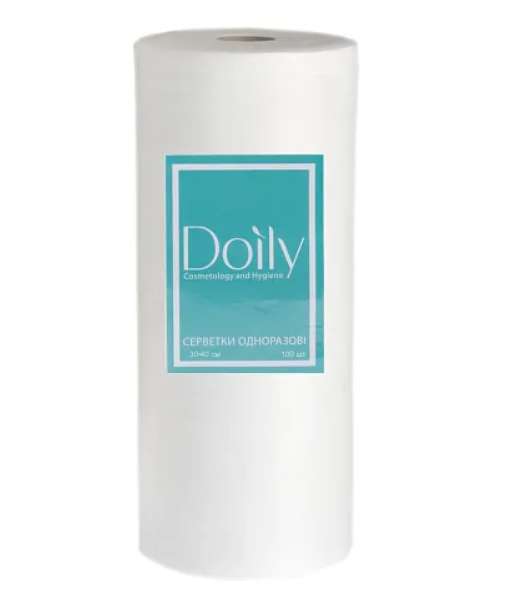 Серветки в рулоні 30х40 см, одноразові - Doily сітка, 100 шт - 40 г/м2