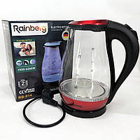 RYI Чайник электрический стеклянный Rainberg RB-914, стильный электрический чайник. Цвет: красный