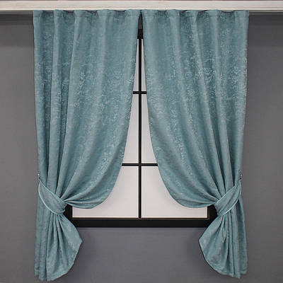 Комплект (2шт. 1,3х1,7м.) коротких штор, льон мармур колекція  "Pavliani". Колір темно-блакитний. Код 1371ш 35-0060