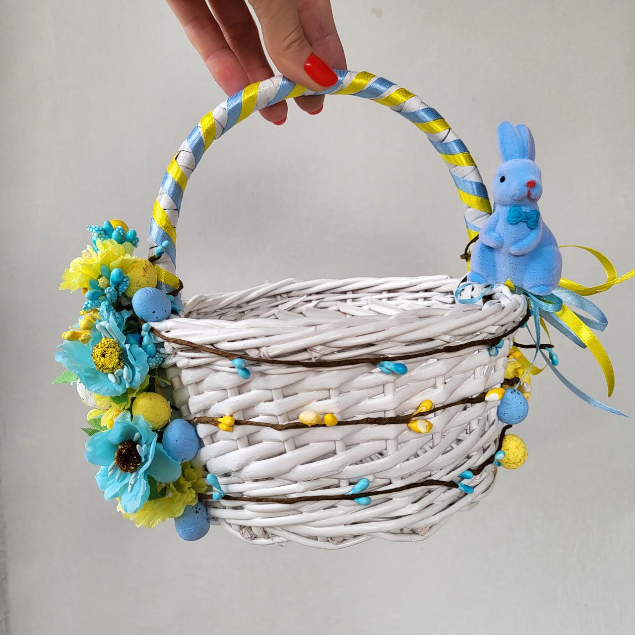 Білий Дитячий пасхальний кошик для дівчаток і хлопчиків з зайчиком, фото 1