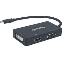 Концентратор Intracom USB3.1 Type-C to HDMI/DVI-I/VGA Black Manhattan (152983) o