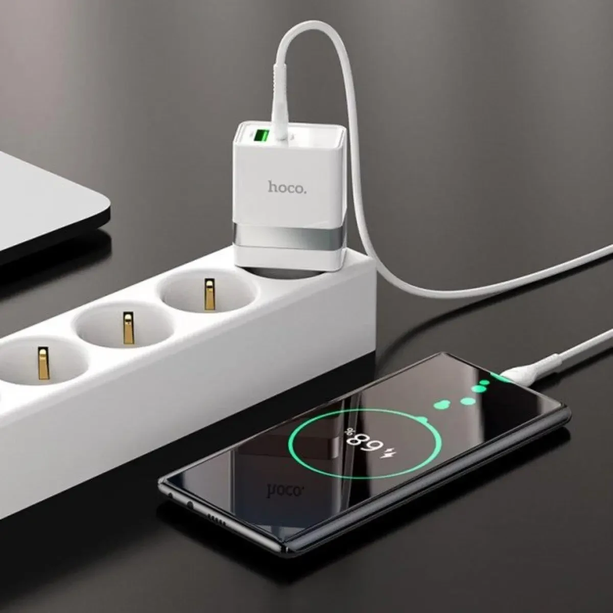 Мережевий зарядний пристрій HOCO N21 Extension speed PD30W+QC3.0 charger set(C to iP) White, фото 1