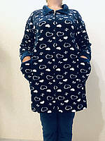 Женский домашний костюм велюровый туника на молнии и капри Сердечки 58-62 размер