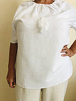 Женская вышиванка с коротким рукавом белая лен 58-66р