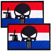 Набір шевронів 2 шт. з липучкою Череп Карателя на Прапорі Нідерландів, Прапор Нідерландів, нашивка патч 5х8 см