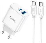 Зарядний пристрій Hoco C105A Stage 20W PD+QC3.0 USB-C+A + USB-C-C Cable White, фото 2