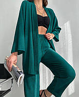 Жіночий стильний костюм-двійка кофта + штани тканина: креп жатка Мод. 1336 Темно-зелений