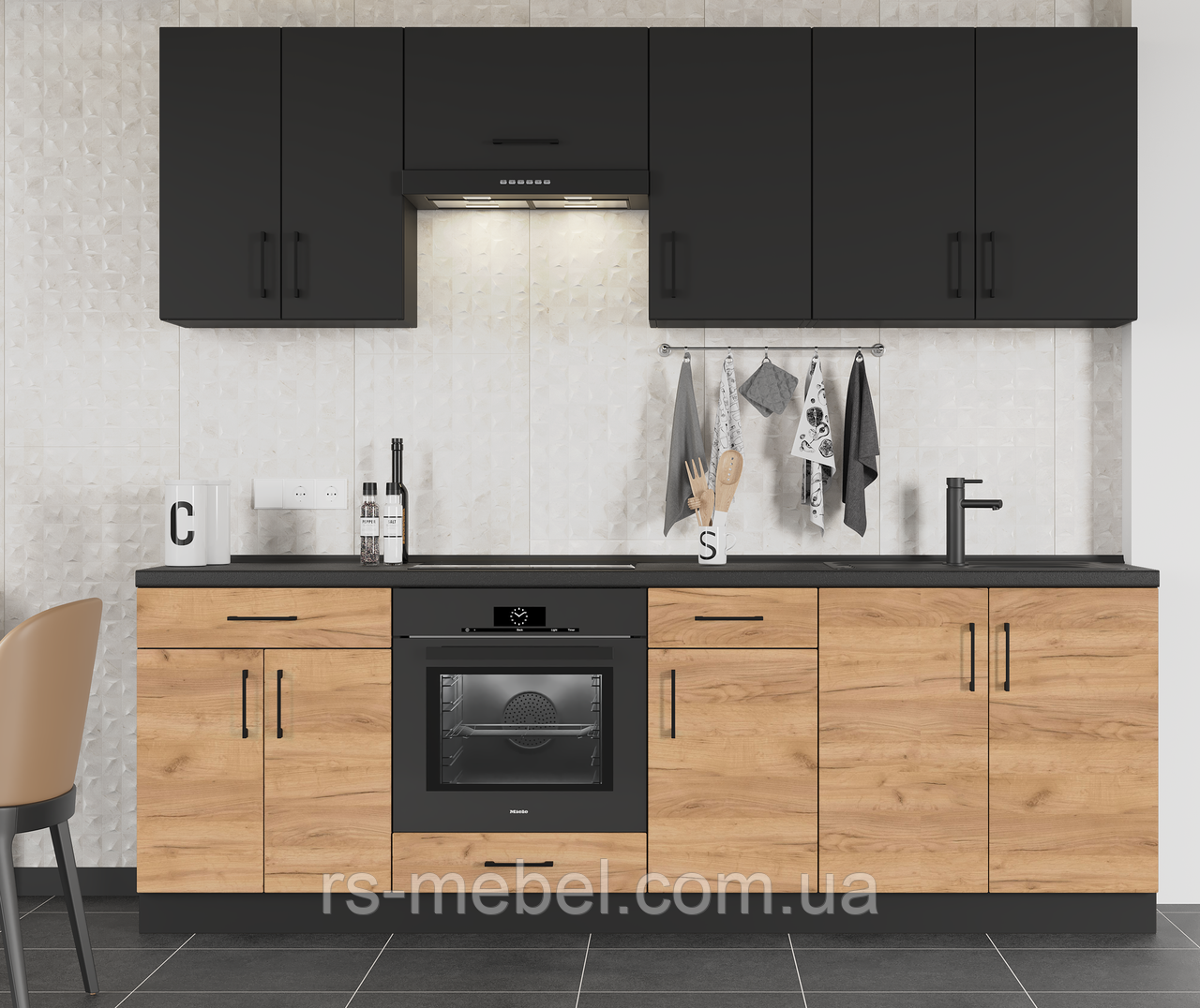 Кухня Оптіма К-7 (2,4 м/пог.), фасад крафт золотий + антрацит (Еверест)