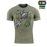 Футболка тактическая M-TAC МАВИК LIGH OLIVE,армейская зеленая футболка с принтом дрона олива для военных м-так
