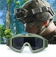 Тактичні окуляри захисна маска зі змінними лінзами 3 скла ОЛИВА