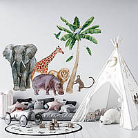 Інтер'єрні великі наклейки для дитячої з тваринами з джунглів 180х120 см