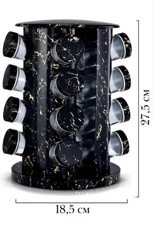 Органайзер для спецій, набір ємностей баночок Marble BLACK 16 штук, фото 3