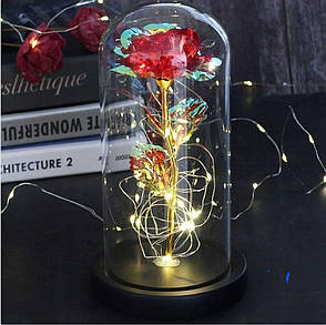 Троянда в скляній колбі LED RED GOLD з LED-підсвіткою Rose of Love Червона, фото 1