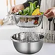 Багатофункціональний кухонний набір із неіржавкої сталі 3 в 1 Metal Basket Cutter Миска друшляк і тертка, фото 7