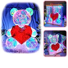 Хрустальний Ведмежатко Геометричний Ведмедик 3D LED Teddy Bear нічник з червоним серцем 30 см, фото 5