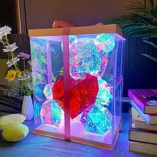 Хрустальний Ведмежатко Геометричний Ведмедик 3D LED Teddy Bear нічник з червоним серцем 30 см, фото 4