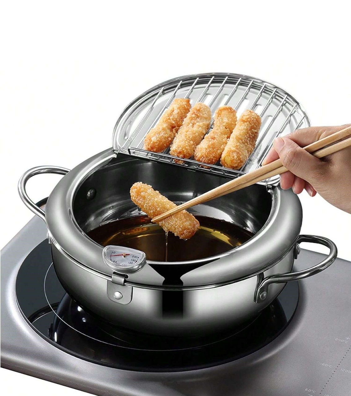 Фритюрниця Fryer Pot 2,2 л маленька фритюрниця з неіржавкої сталі, жаровня з термометром