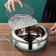 Фритюрниця Fryer Pot 2,2 л маленька фритюрниця з неіржавкої сталі, жаровня з термометром, фото 4