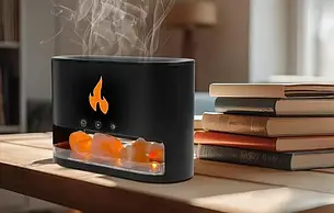 Зволожувач повітря Docsal Flame 3в1 з ультразвуковим зволоженням і соляними каменями. Чорний, фото 3