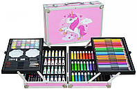 Набор для рисования кейс розовый Чемоданчик юного художника для рисования Чемодан с карандашами и красками LCW Розовый
