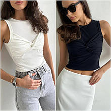 Жіночий гарний топ трикотаж локшина без рукавів розміри норма