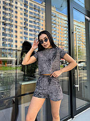 Легкий базовий літній жіночий прогулянковий костюм двійка кулір вареня бавовна 100% укорочена футболка та шорти VS