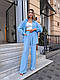 Жіночий літній костюм прогулянковий оверсайз двійка подовжена сорочка на ґудзиках прямі штани жатий креп, фото 3