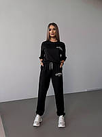Стильный женский летний спортивный прогулочный костюм Калифорния футболка со спущенным рукавом штаны двунитка 46/48, Черный