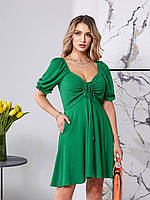 Женское нежное летнее муслиновое легкое мини платье Zara с коротким рукавом и завязками на груди хлопоковое VS 42/46, Зеленый