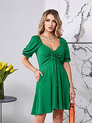 Жіноча ніжна літня муслінова легка міні сукня Zara з коротким рукавом і зав'язками на грудях бавовняна VS 42/46, Зелений