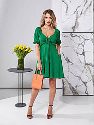 Жіноча ніжна літня муслінова легка міні сукня Zara з коротким рукавом і зав'язками на грудях бавовняна VS 46/50, Зелений