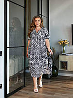 Женское легкое повседневное летнее базовое платье миди креп-жатка геометрический принт норма и батал VS