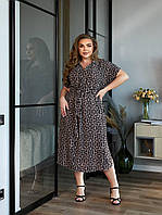 Женское легкое повседневное летнее базовое платье миди креп-жатка геометрический принт норма и батал