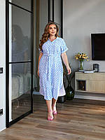 Женское легкое повседневное летнее базовое платье миди креп-жатка геометрический принт норма и батал VS 42/44, Голубой