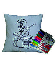 Подушка Раскраска - Детский набор для творчества - Заяц барабанщик