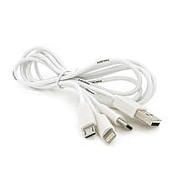 Кабель KSC-078 BAITONG charging data cable 3 in 1 Micro / Iphone / Type-C, длина 1м, White, BOX o