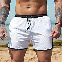 Шорты пляжные мужские белые с черным легкие свободные стильные для активного отдыха на воде