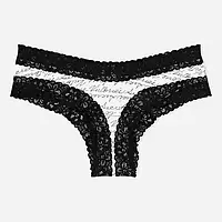 Трусики бразилиана Victoria's Secret Lace-Waist Cotton Cheeky, Черно-белые