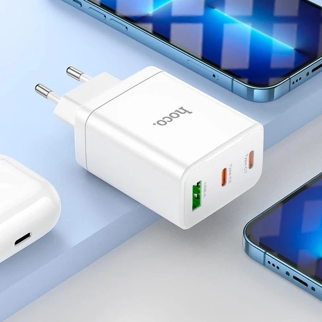 Адаптер мережевий Hoco Type-C to Lightning Cabel Start three-port charger N33 білий