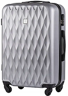 Дорожный средний чемодан пластиковый размер М средний чемодан стильный серый вместительный чемодан в дорогу