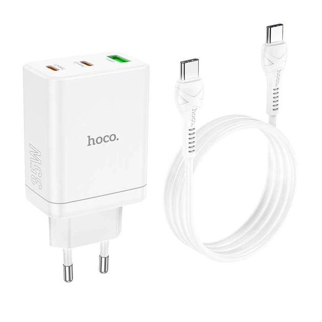 Адаптер мережевий HOCO Type-C to Type-C Cable Start three-port charger N33 |1USB/2Type-C, PD/QC, 35W/3A| білий