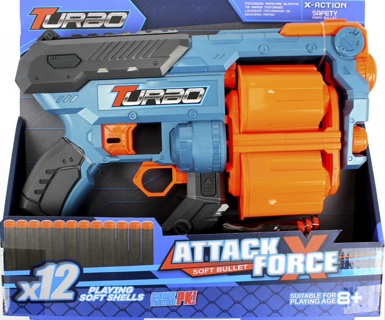 Пістолет механічний з подвійним барабаном та м'якими набоями 12шт,синій №ВТ316, фото 1