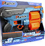 Пістолет механічний з подвійним барабаном та м'якими набоями 12шт,синій №ВТ316, фото 2