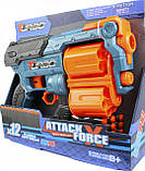 Пістолет механічний з подвійним барабаном та м'якими набоями 12шт,синій №ВТ316, фото 3